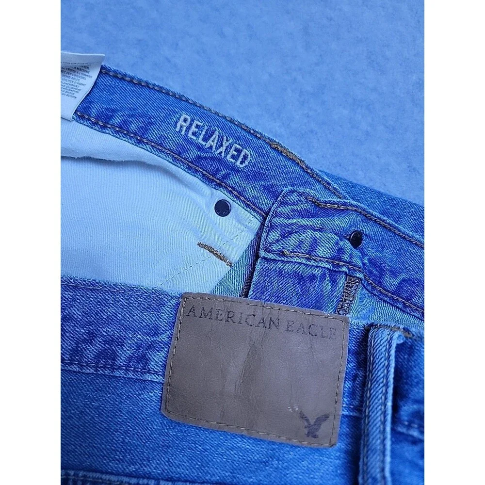 American Eagle Jeans Mens‎ 34x34 (36x33) Baggy Straight Blue Distressed Mid Rise
